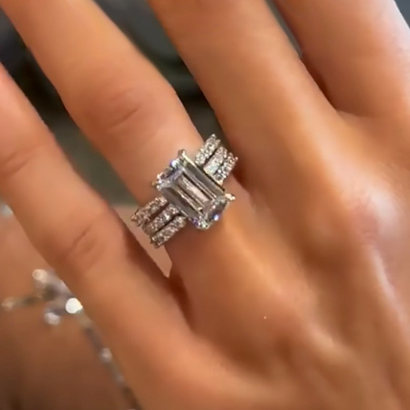 3PC 10.0Ct Emerald Cut Wedding Ring Set With Two Open Wedding Bands