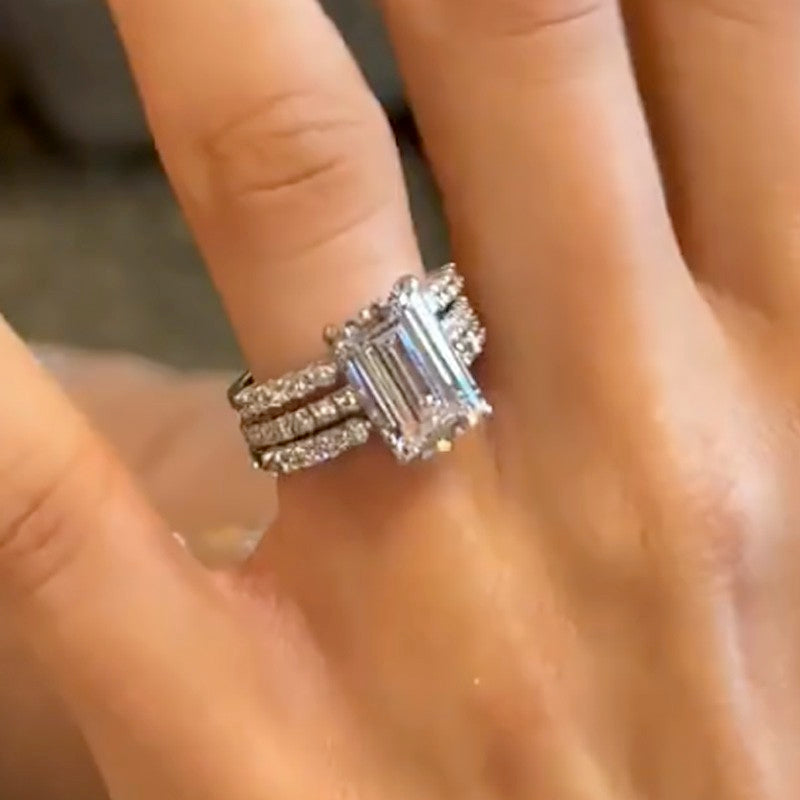 3PC 10.0Ct Emerald Cut Wedding Ring Set With Two Open Wedding Bands