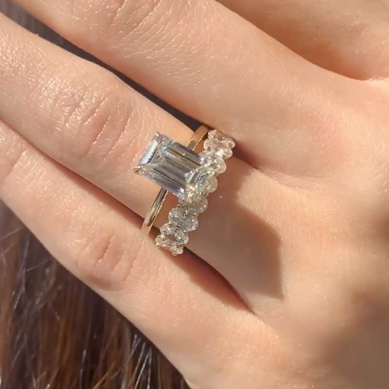 5.0Ct Emerald Cut Wedding Ring Set With Full Oval Cut Wedding Band