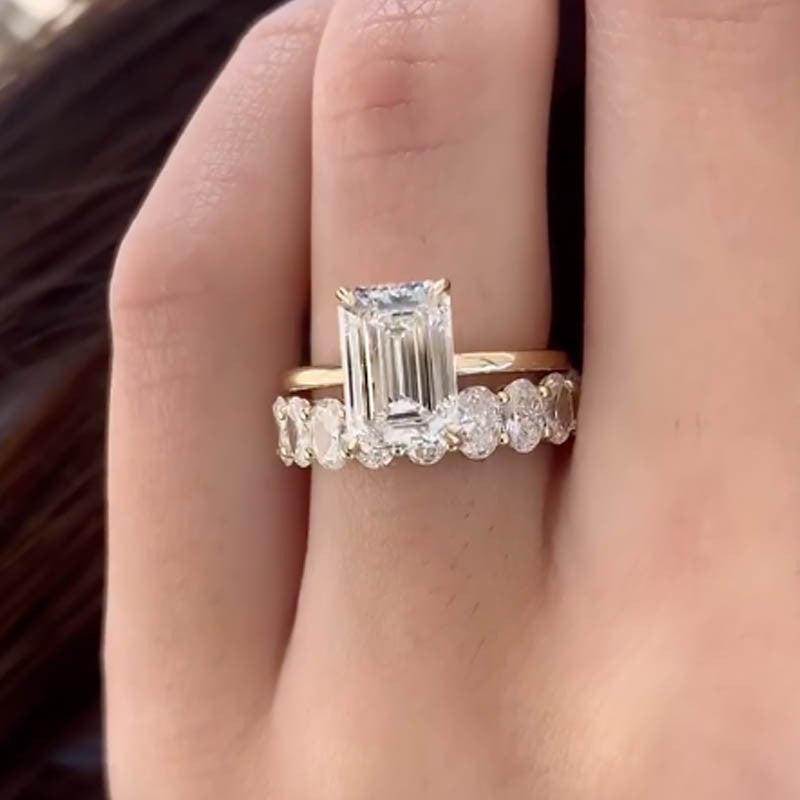 5.0Ct Emerald Cut Wedding Ring Set With Full Oval Cut Wedding Band