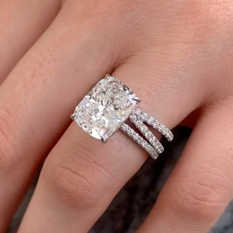 Elongated Cushion Cut Wedding Ring Set With Criss Cross Wedding Band