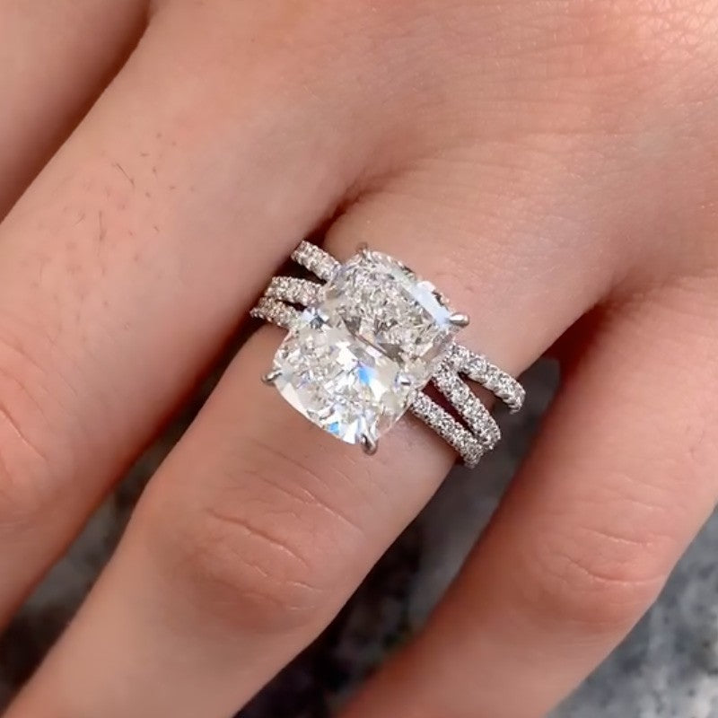 Elongated Cushion Cut Wedding Ring Set With Criss Cross Wedding Band