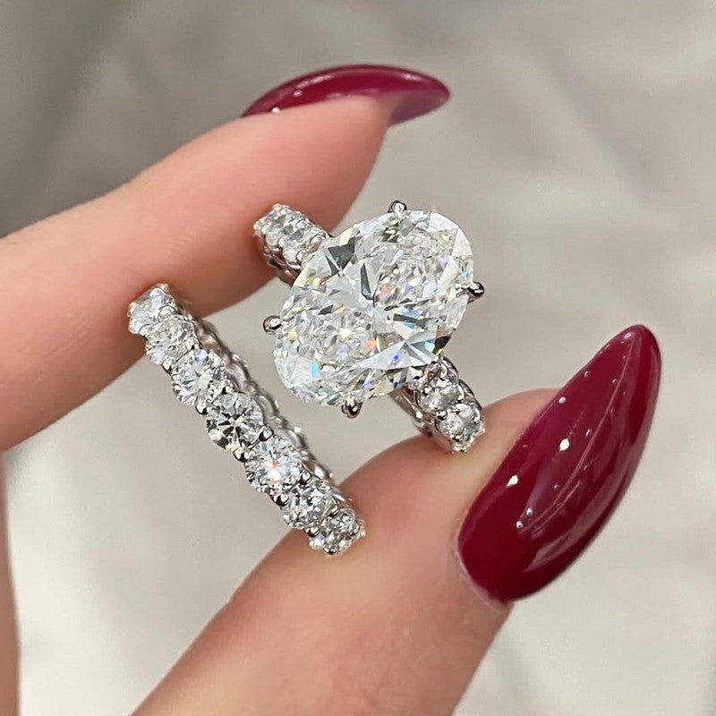 4.0Ct Oval Cut Simulated Diamond Promise Ring For Her With Eternity Wedding Band