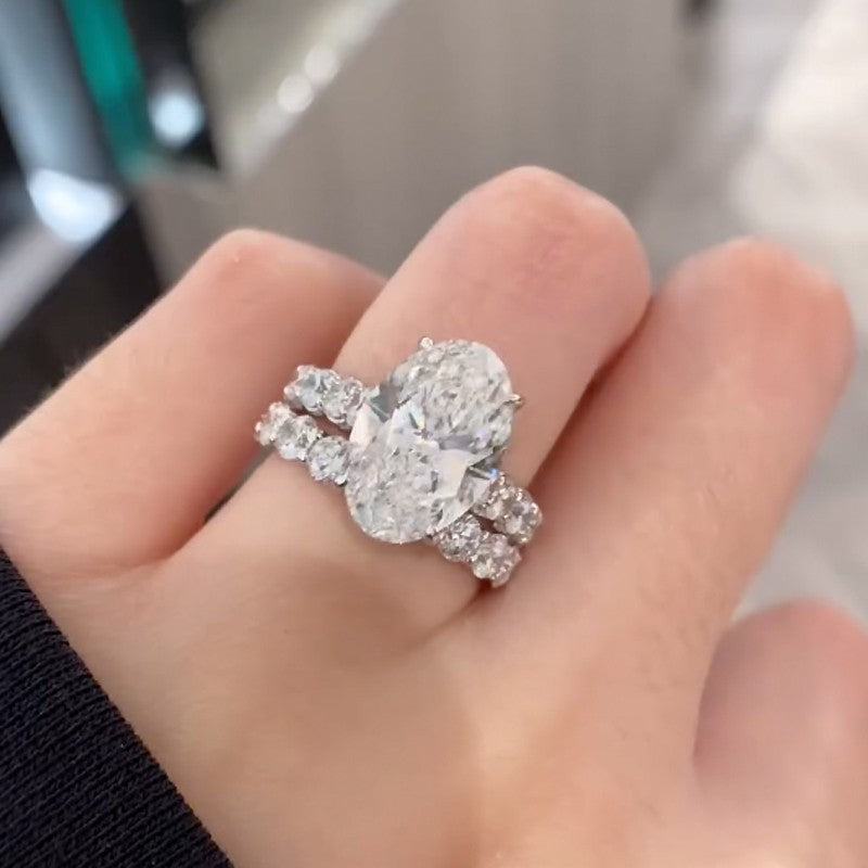 4.0Ct Oval Cut Simulated Diamond Promise Ring For Her With Eternity Wedding Band