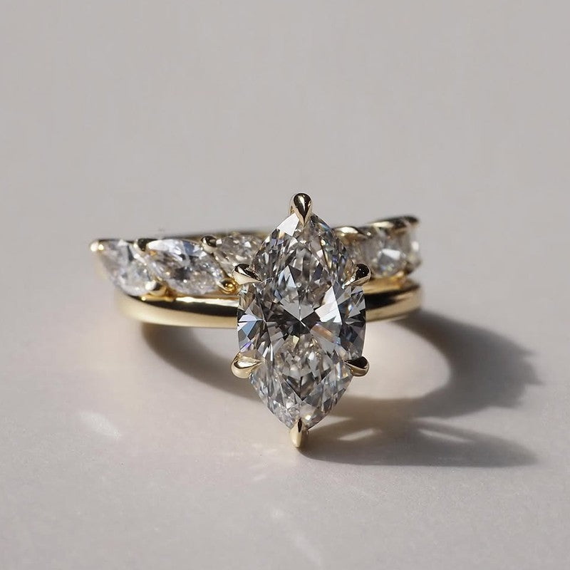 4.0 Ct Simulated Diamond Marquise Cut Wedding Ring For Travel With Eternity Wedding Band