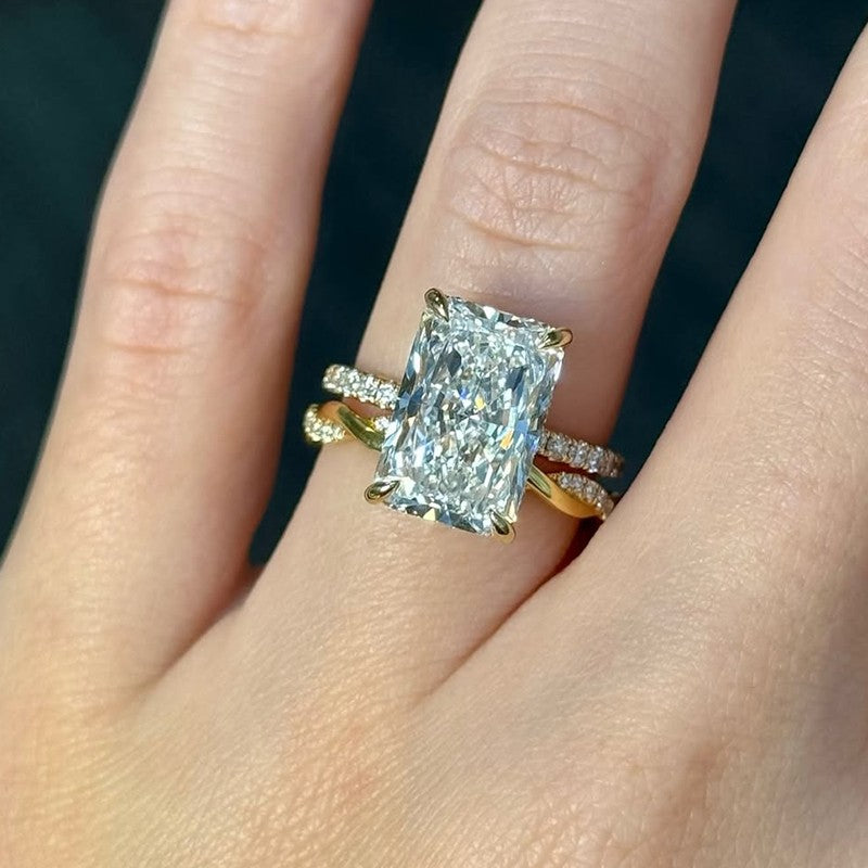 7.0Ct Radiant Cut Simulated Diamond Wedding Ring Set With Twist Wedding Band