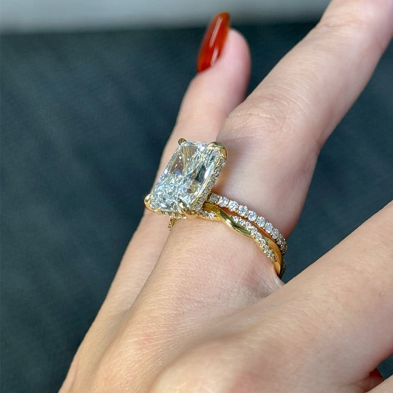 7.0Ct Radiant Cut Simulated Diamond Wedding Ring Set With Twist Wedding Band