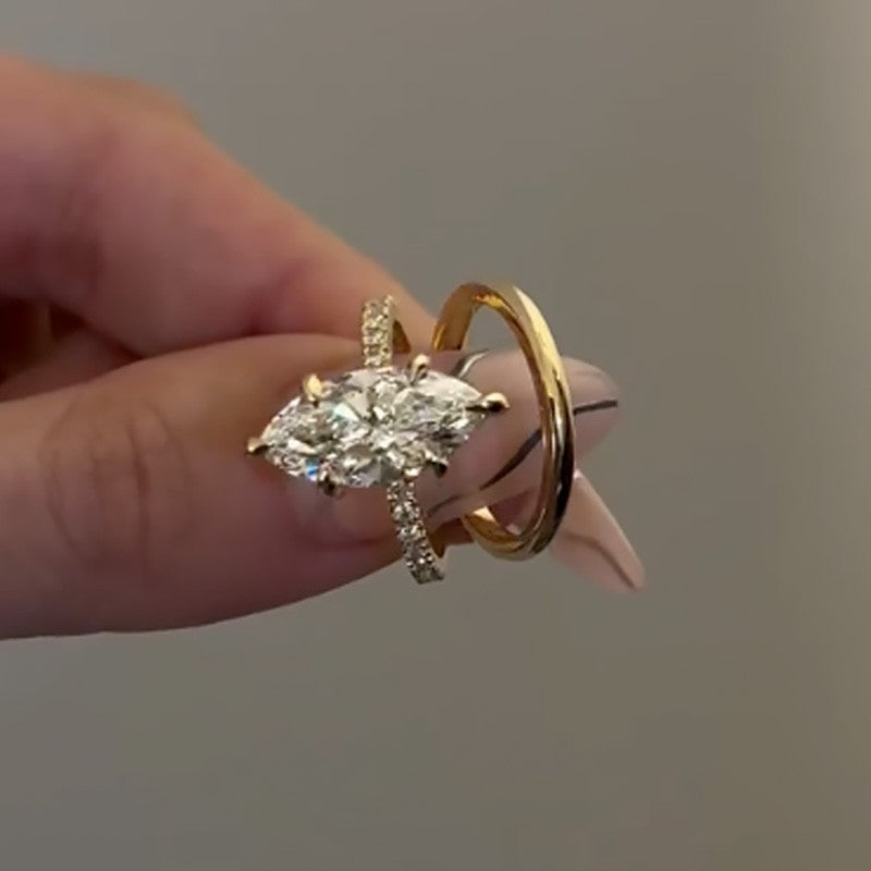 4.0Ct Marquise Cut Wedding Ring Set With Plain Wedding Band