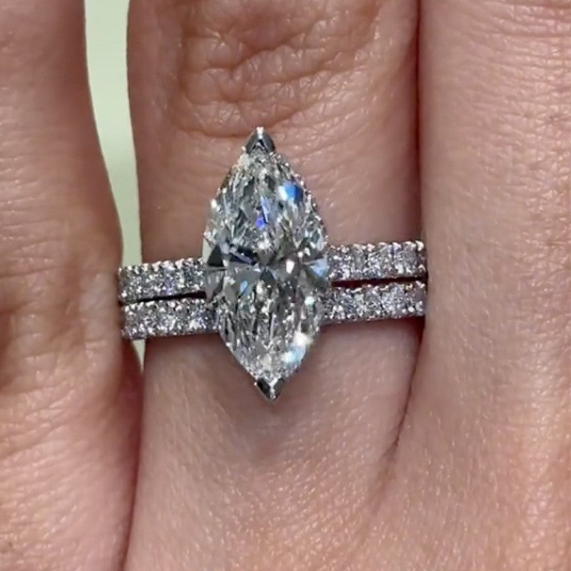 4.0Ct Marquise Cut Wedding Ring Set Travel Ring With Classic Wedding Band