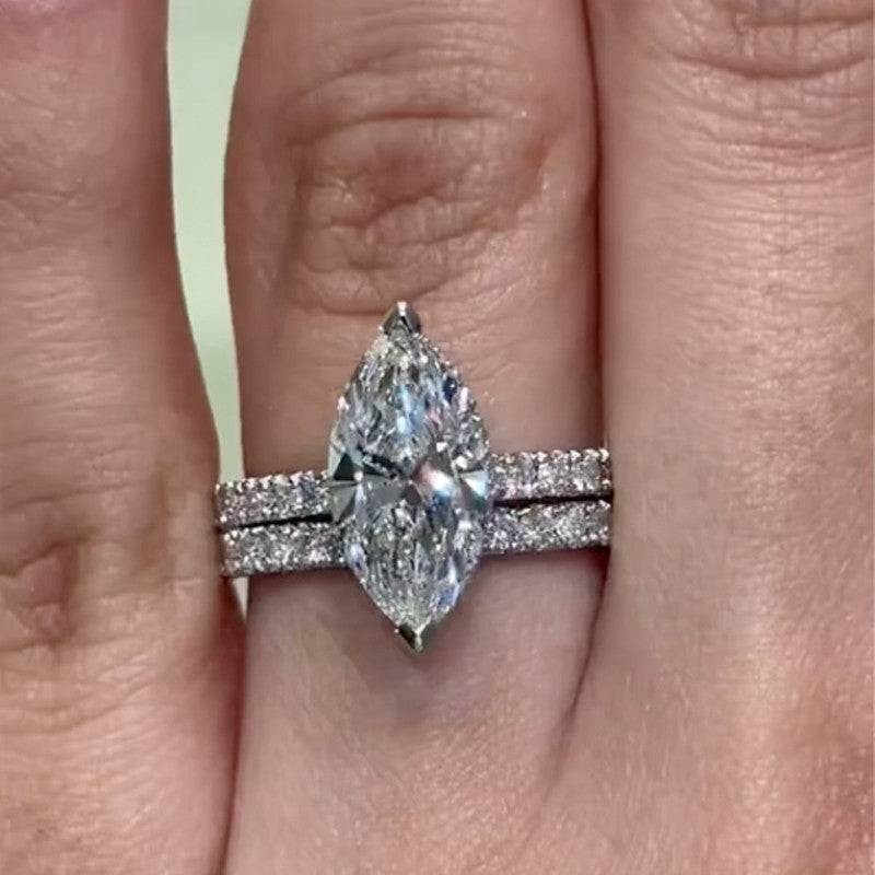 4.0Ct Marquise Cut Wedding Ring Set Travel Ring With Classic Wedding Band