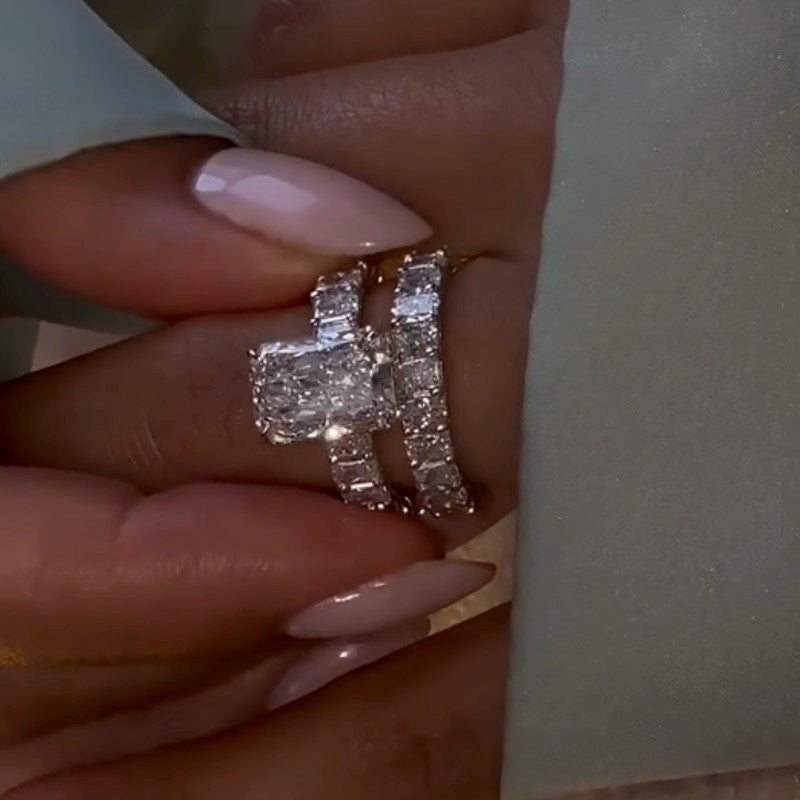 5.0Ct Luxe Radiant Cut Engagement Ring Travel Ring With Radiant Cut Wedding Band