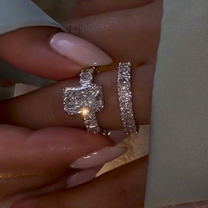 5.0Ct Luxe Radiant Cut Engagement Ring Travel Ring With Radiant Cut Wedding Band