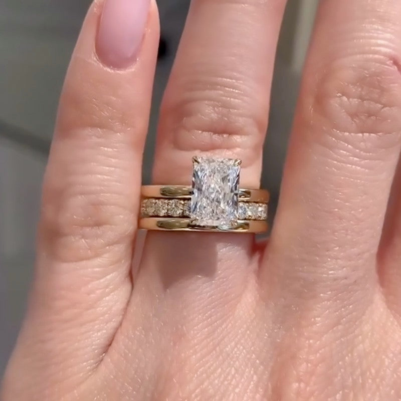 3PC 5.0Ct Radiant Cut Wedding Ring Set Travel Rings With Two Classic Wedding Bands