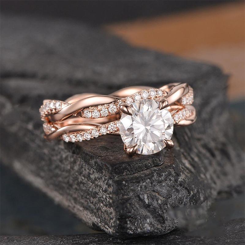 Twist 1.25 Carat Round Cut Wedding Ring Set For Her In Sterling Silver