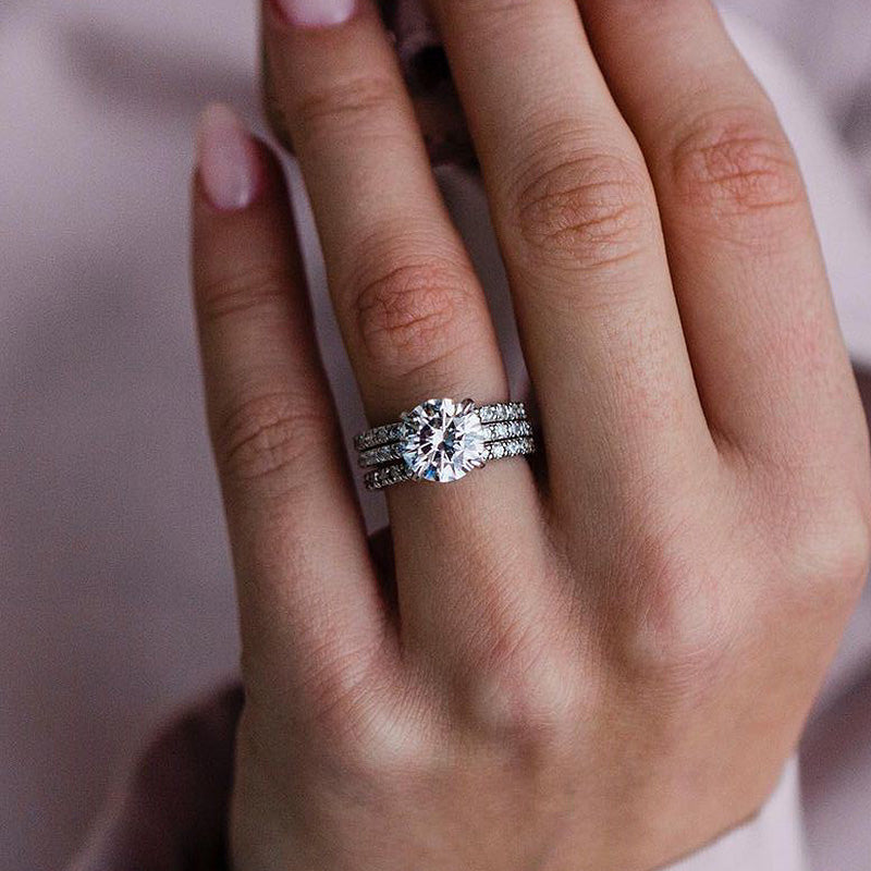 2.0Ct Elegant Round Cut 3PC Wedding Ring Set In Sterling Silver