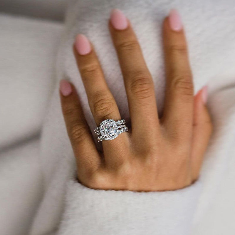 Gorgeous Halo Cushion Cut Women's Wedding Set In Sterling Silver