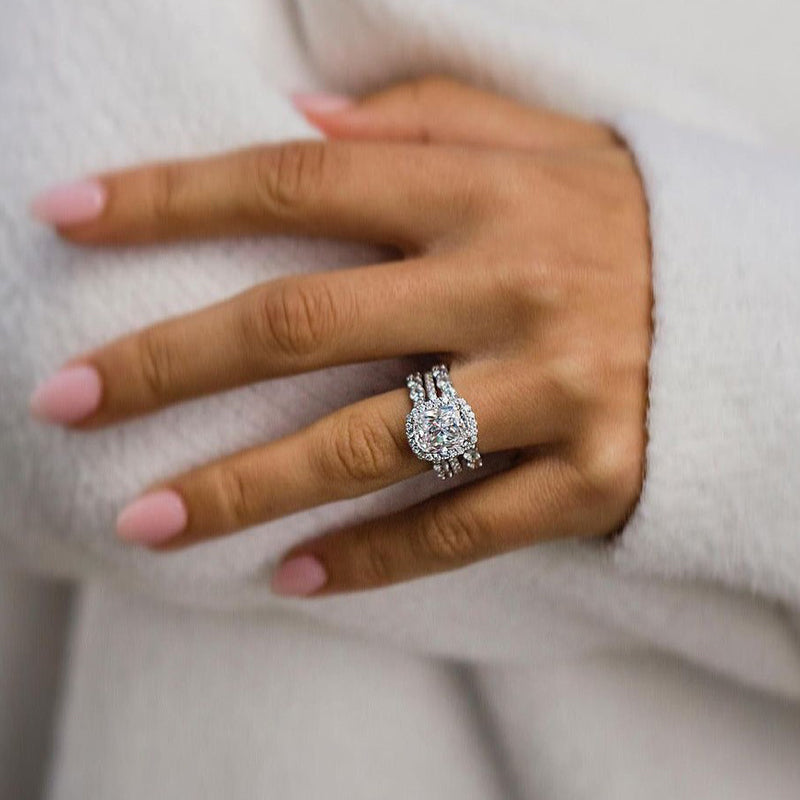Gorgeous Halo Cushion Cut Women's Wedding Set In Sterling Silver