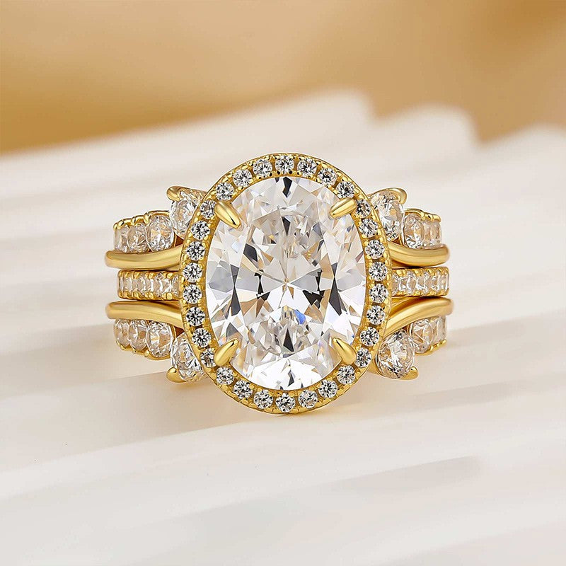 4.25Ct Halo Oval Cut Insert Wedding Ring Set With Vintage Jacket Wedding Band