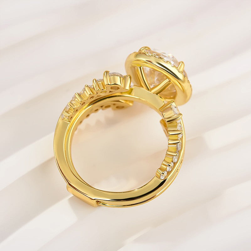 4.25Ct Halo Oval Cut Insert Wedding Ring Set With Vintage Jacket Wedding Band