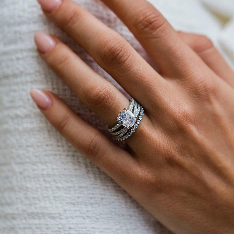 Stunning Cushion Cut 3PC Wedding Ring Set In Sterling Silver