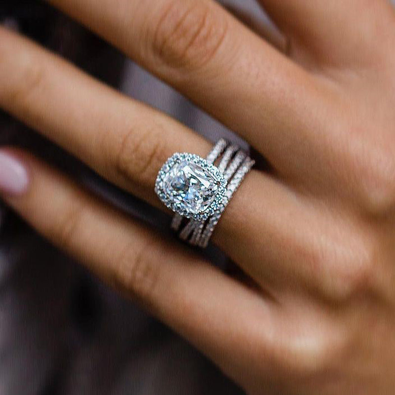 Gorgeous Halo Cushion Cut 3PC Wedding Set In Sterling Silver