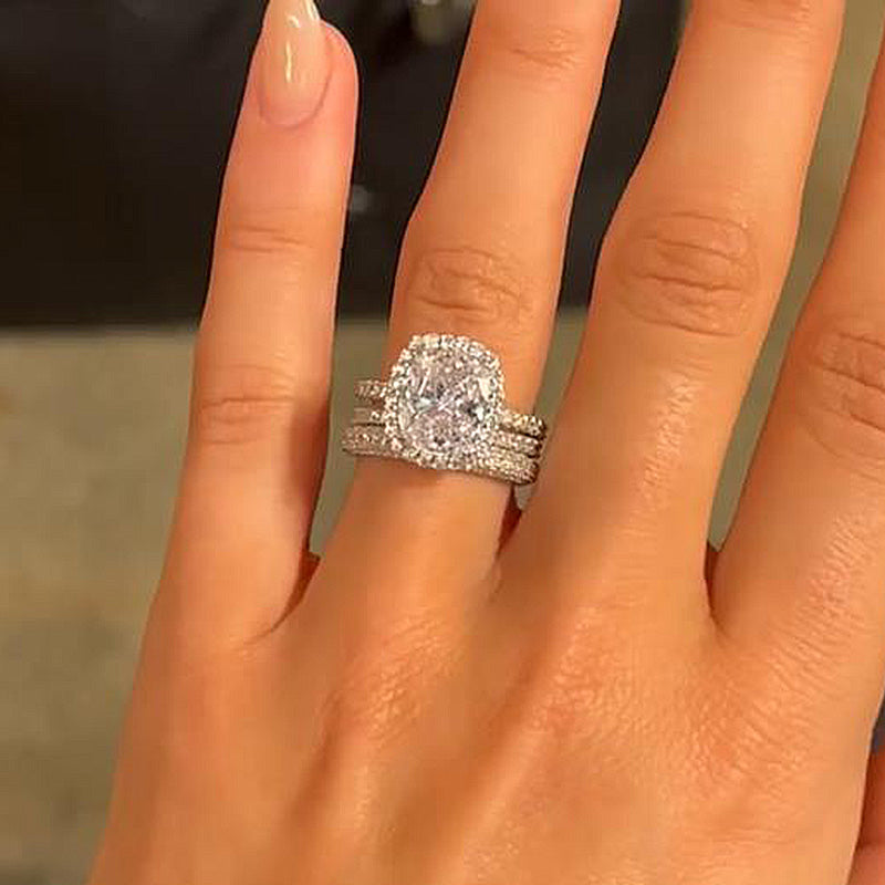Exclusive Halo Cushion Cut 3PC Wedding Set In Sterling Silver