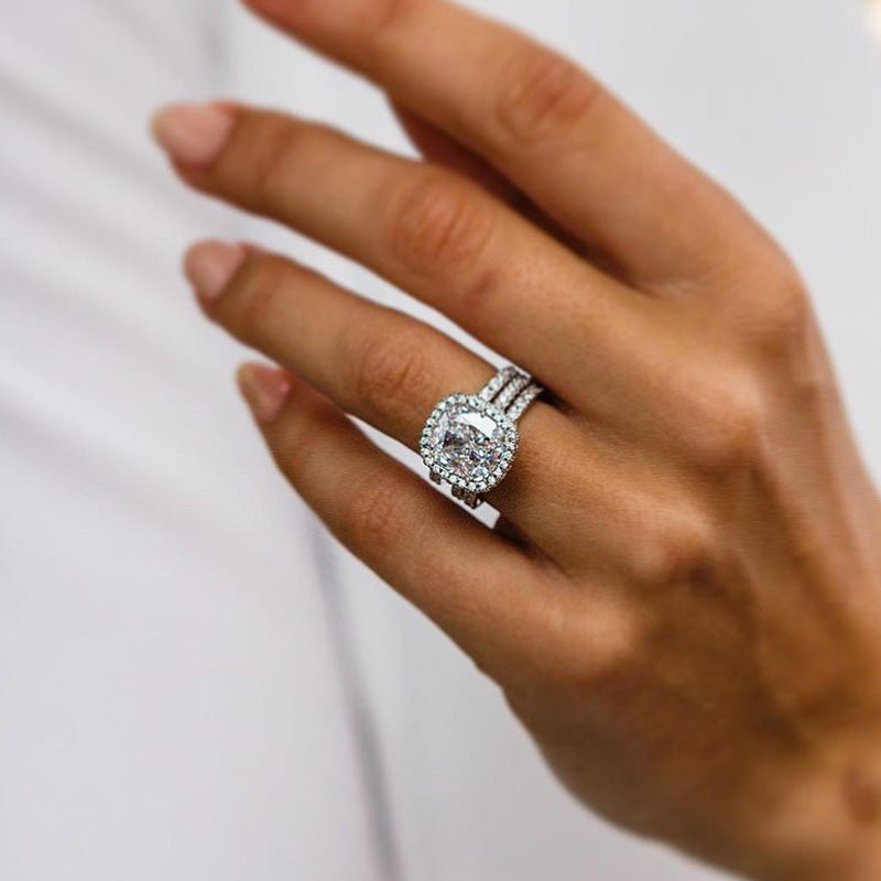 Elegant 3.0Ct Halo Cushion Cut 3PC Wedding Set In Sterling Silver