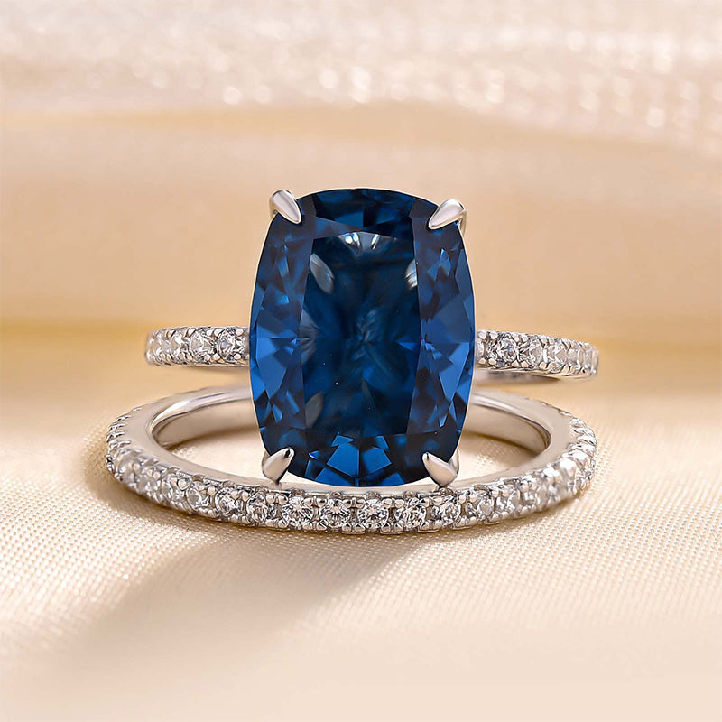 Montana Blue Sapphire Cushion Cut Stunning Wedding Set
