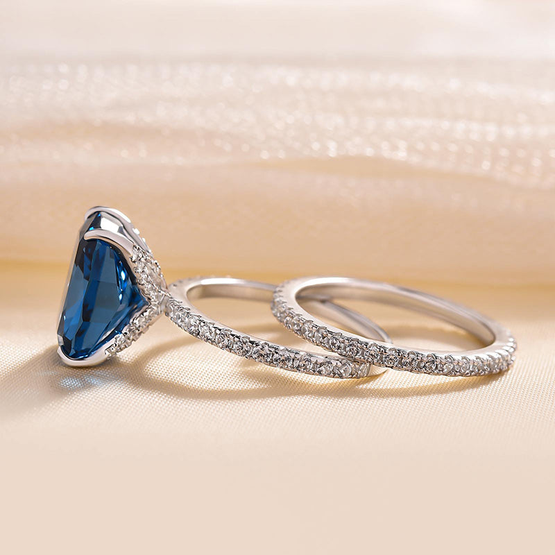 Montana Blue Sapphire Cushion Cut Stunning Wedding Set