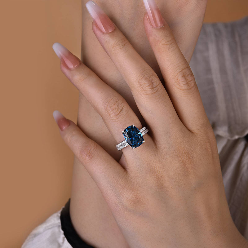 Montana Blue Sapphire Cushion Cut Stunning Wedding Set