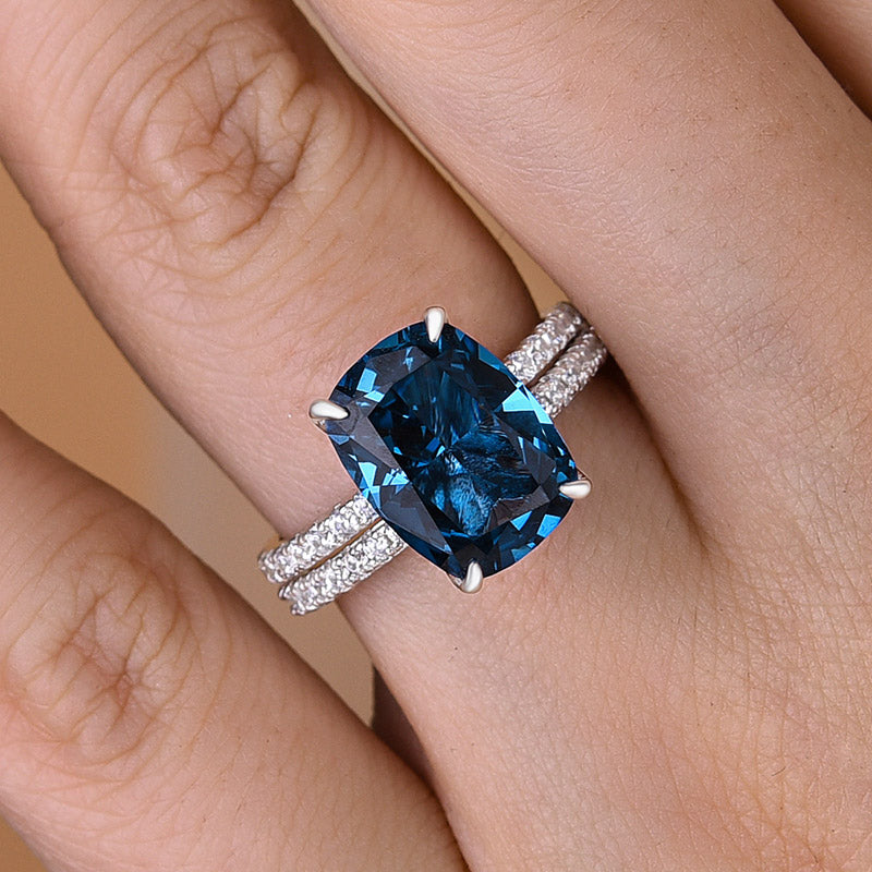 Montana Blue Sapphire Cushion Cut Stunning Wedding Set