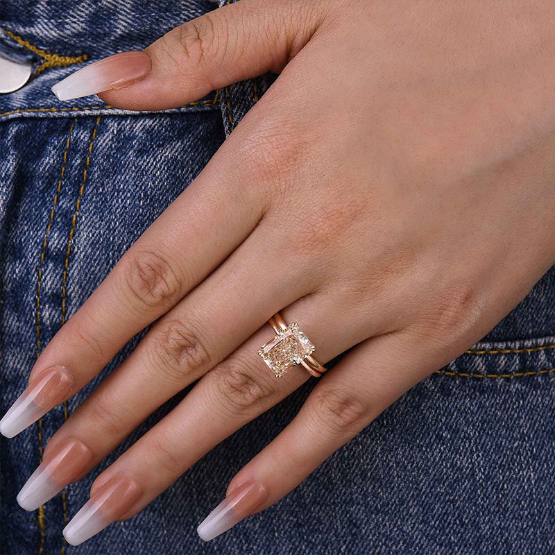 Champagne Stone Radiant Cut Elegant Wedding Ring Set