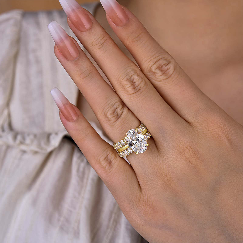 Luxury 4.0 Carat Oval Cut 3PC Wedding Ring Set In Sterling Silver