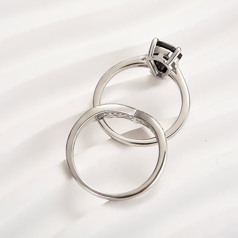 Unique Split Shank Coffin Cut Wedding Ring Set For Women In Sterling Silver