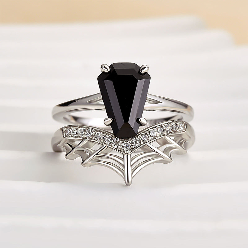 Unique Split Shank Coffin Cut Wedding Ring Set For Women In Sterling Silver