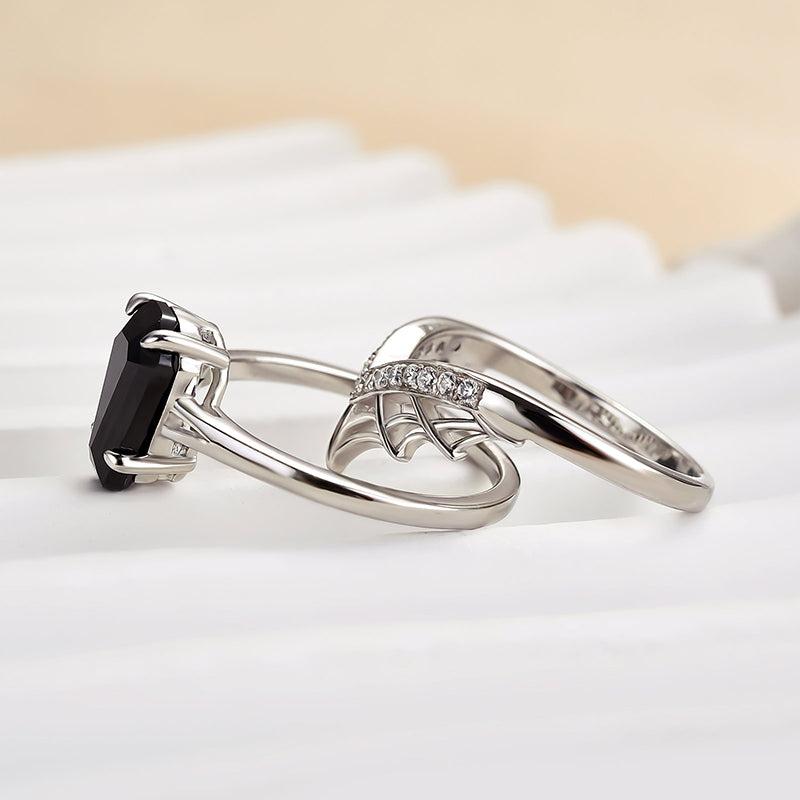 Unique Split Shank Coffin Cut Wedding Ring Set For Women In Sterling Silver