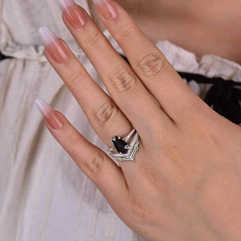 Unique Split Shank Coffin Cut Wedding Ring Set For Women In Sterling Silver
