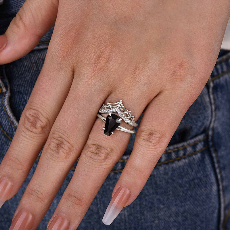 Unique Split Shank Coffin Cut Wedding Ring Set For Women In Sterling Silver