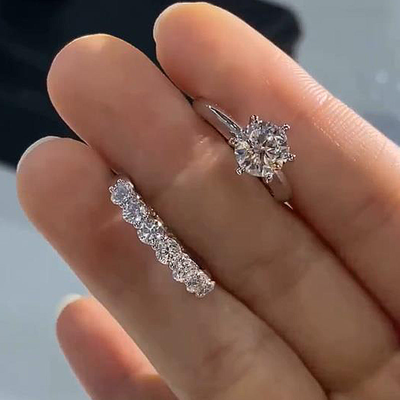 Moissanite 2.0 Carat Round Cut Wedding Ring Set For Women