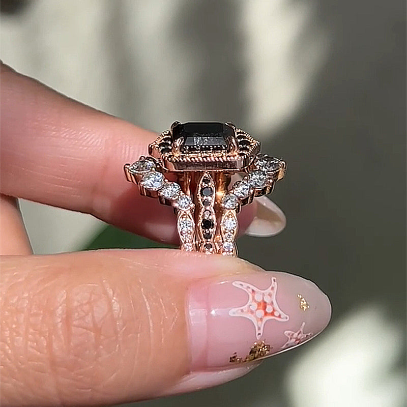 Unique Rose Gold Radiant Cut 3PC Wedding Set