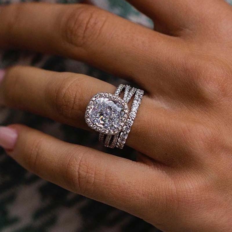 Attractive Halo Cushion Cut 3PC Wedding Set