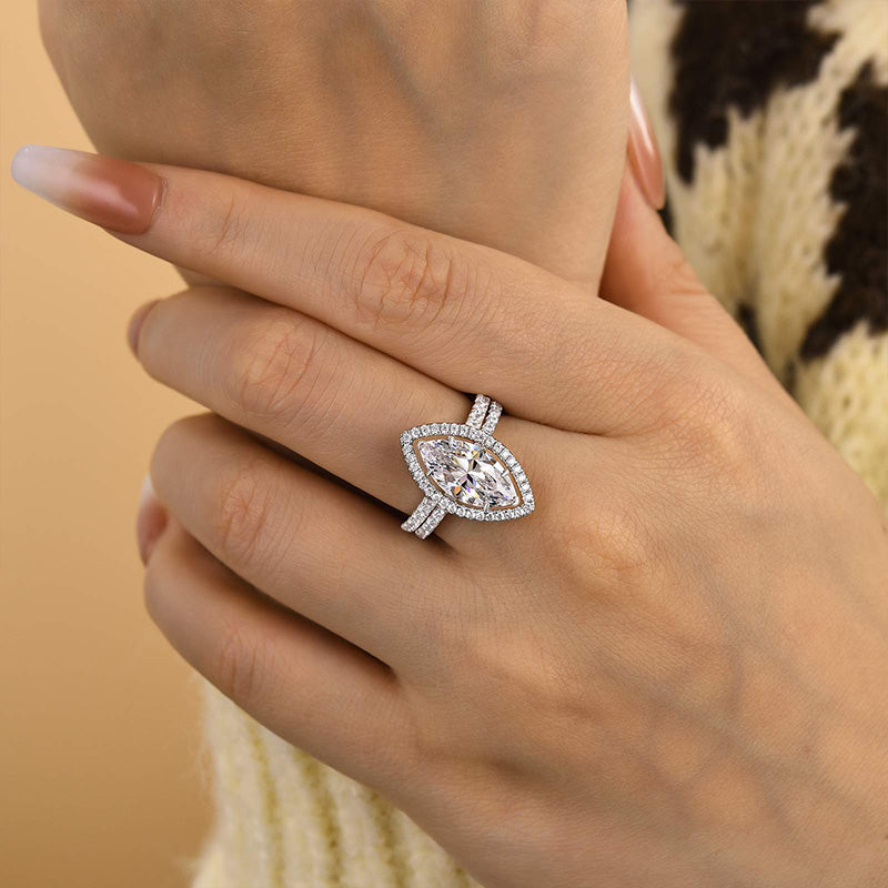 Ahabobo Unique Marquise Cut Insert Wedding Ring Set