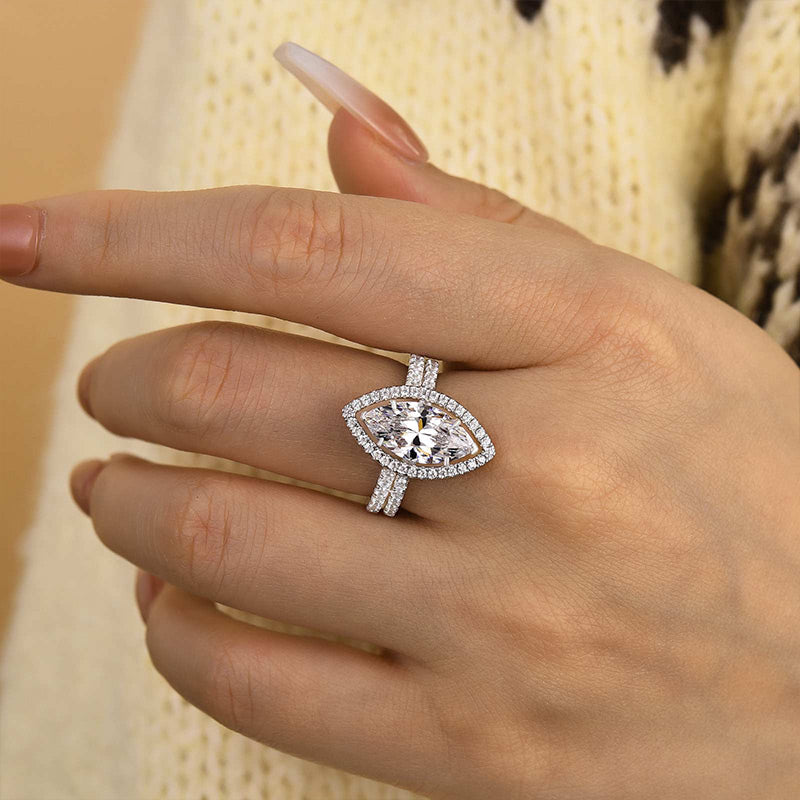 Ahabobo Unique Marquise Cut Insert Wedding Ring Set