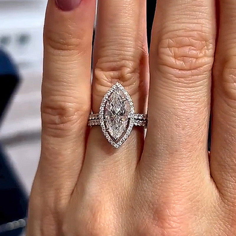 Ahabobo Unique Marquise Cut Insert Wedding Ring Set