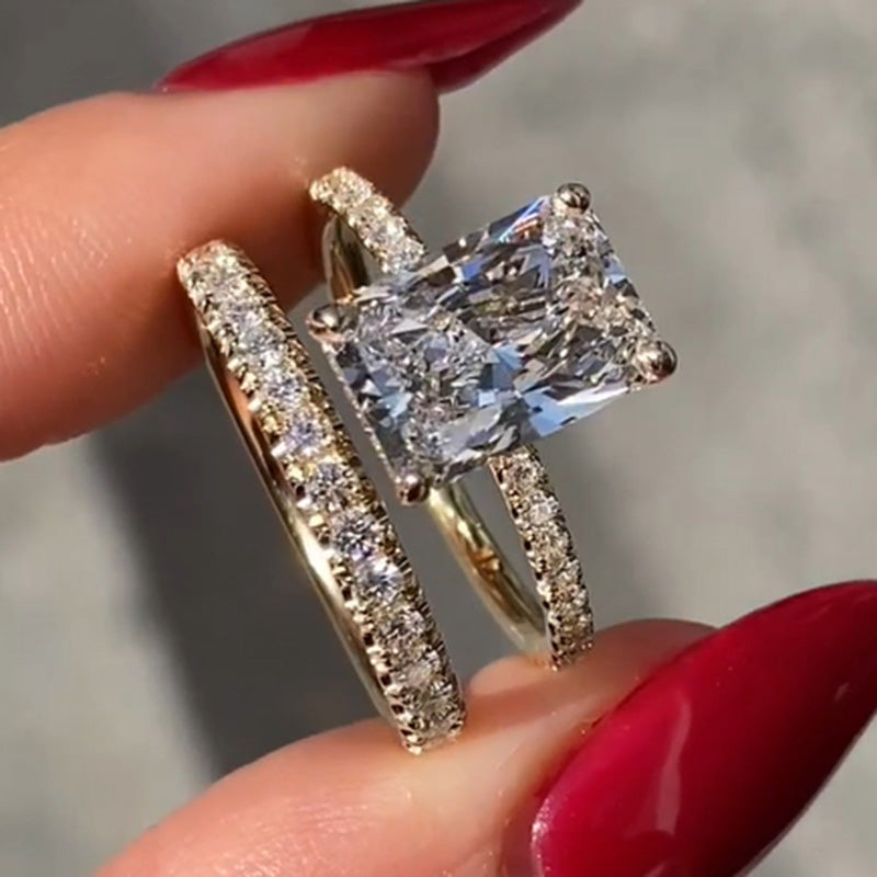 Ahabobo Radiant Cut Wedding Ring Set