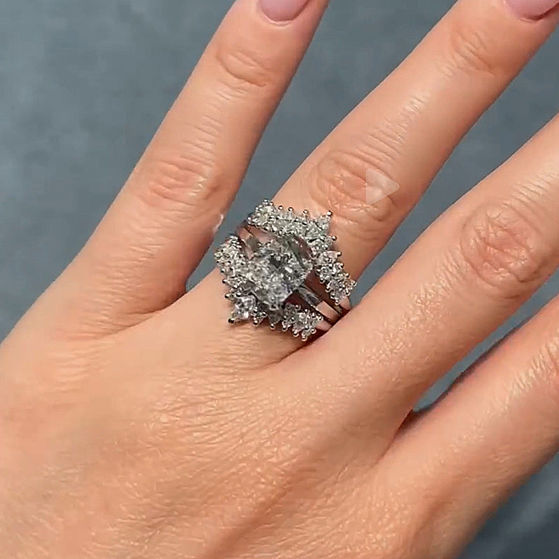 Ahabobo Vintage 4.0CT Cushion Cut Insert Ring Set For Women