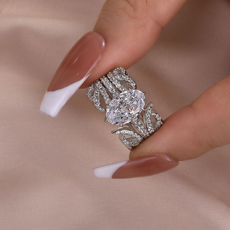 Ahabobo Vintage Oval Cut Insert Wedding Ring Set For Women