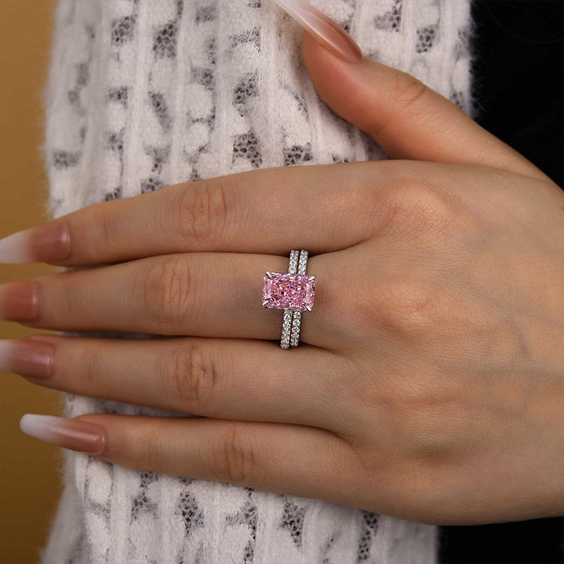 Ahabobo Pink Stone Crushed Ice Radiant Cut Wedding Set