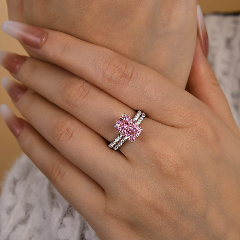 Ahabobo Pink Stone Crushed Ice Radiant Cut Wedding Set