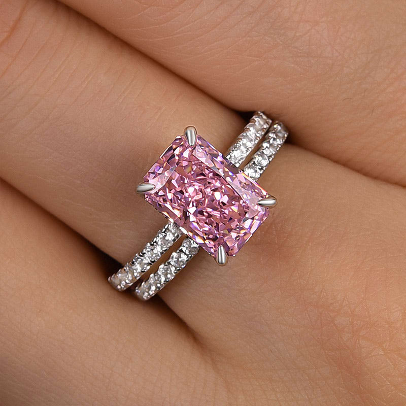 Ahabobo Pink Stone Crushed Ice Radiant Cut Wedding Set